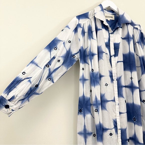 V De Vinster Cramp Tie Dye Dress Indigo/White Button-Down Placket - Picture 7 of 15